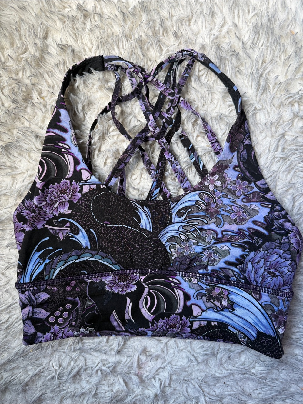 lululemon athletica Purple & Black Floral Strappy Sports Bra